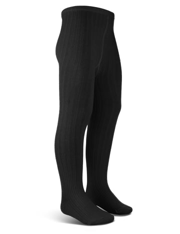 Wide Ribbed | Black Cotton Tights