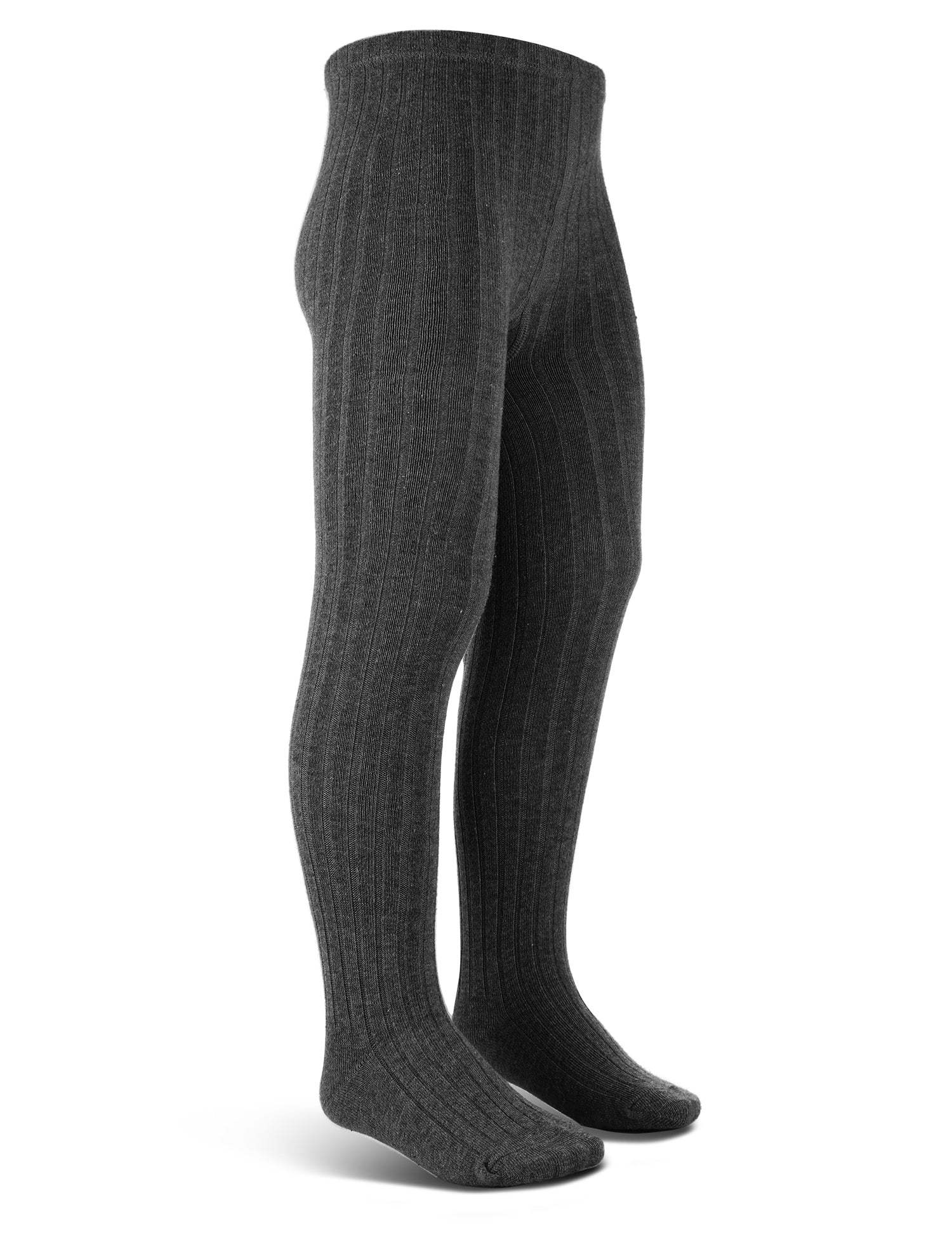 Wide Ribbed | Dark Gray Cotton Tights