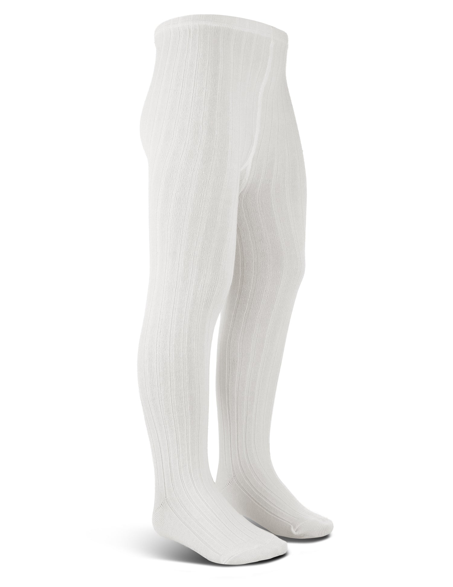 Wide Ribbed | White Cotton Tights